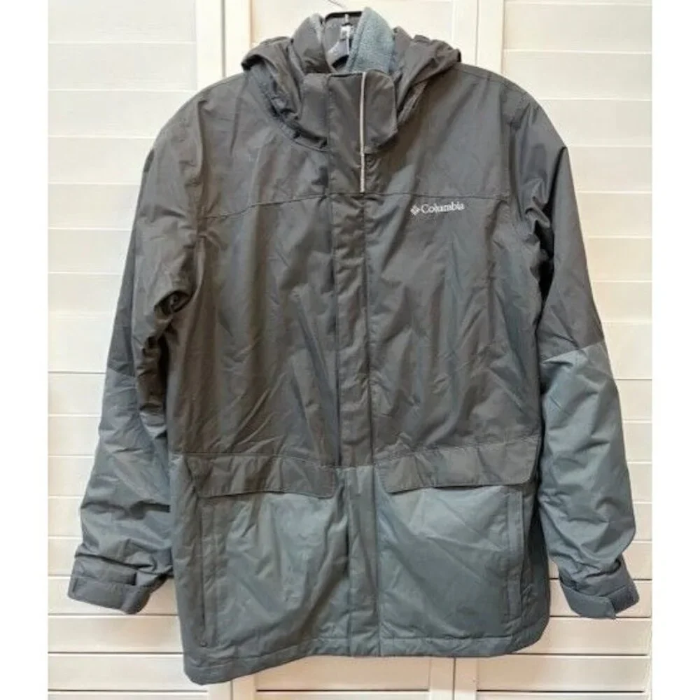 Columbia Interchange Gray Hooded Jacket Mens‎ Size L Water-Resistant Shell
